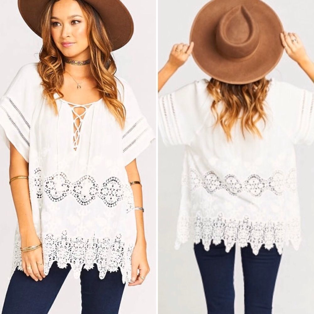 Show Me Your MuMu White Ginger Sailboat Scallop Crochet Lace Blouse Sz S NWT
